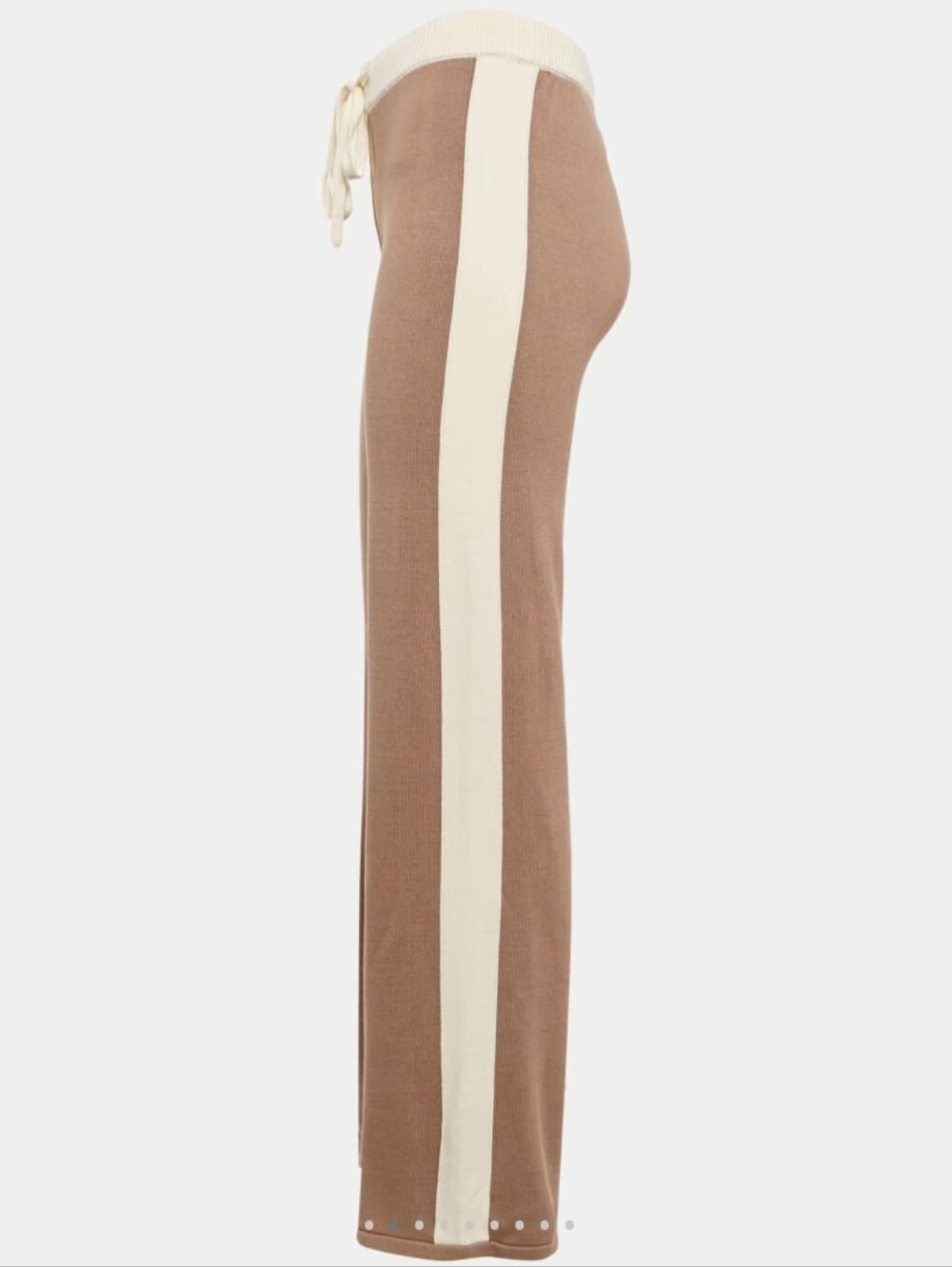 Monrow Dark Beige Knit Lounge Pants With Contrasting Cream Panel